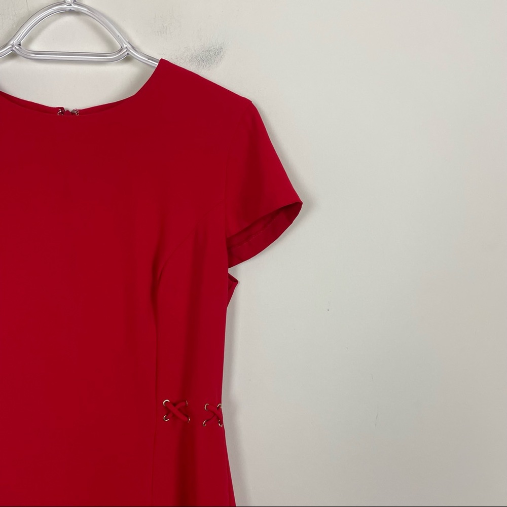 Amanda Uprichard Mckenna Red Lace Up Flounce Hem Dress - Picture 4 of 10
